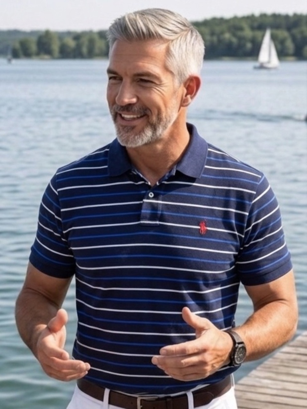 Polo by Ralph Lauren Navy Polo with Light Blue & White Stripes